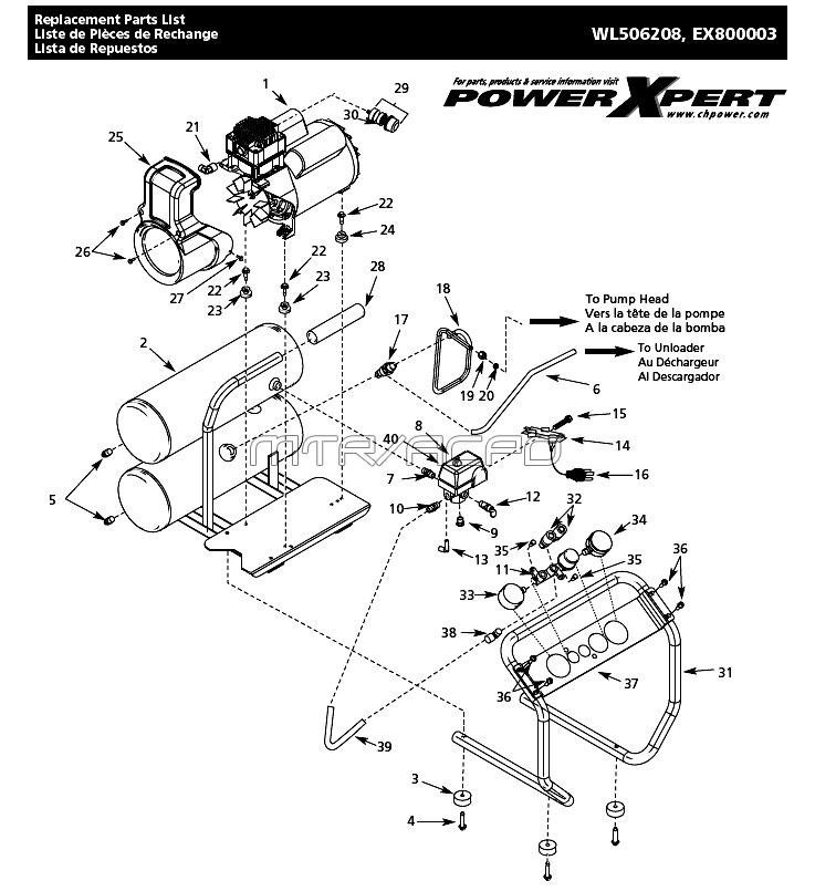 Wl506208, Wl506208aj, Ex800003 Tank Parts Diagram and Parts List for WL506208AJ  Campbell Hausfeld Compressor